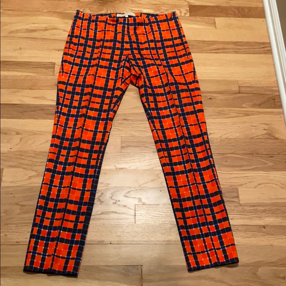 Stunning red plaid side zip slacks with side zip